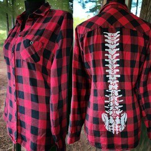 HOT TOPIC Red/Black Plaid Button Up Size MED